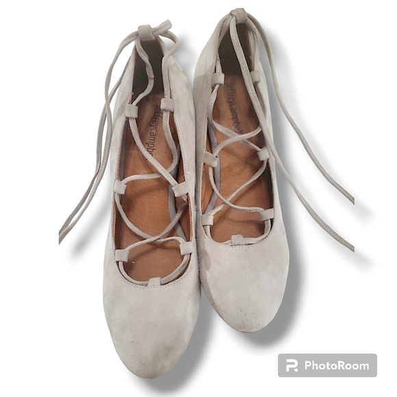 Jeffrey Campbell Shoes - EUC JEFFREY CAMPBELL ZAUN TAUPE SUEDE HEELS ROUND TOE LACE-UP PUMPS SZ 7.5